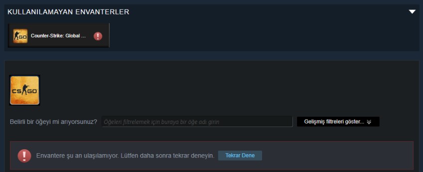 CS:GO Envantere Şu An Ulaşılamıyor Hatası Çözümü 2024