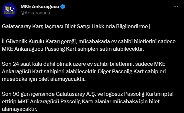 Ankaragücü Galatasaray Maç Bileti Ne Zaman Satışa Çıkacak? 2024